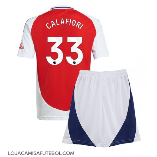 Camisa de Futebol Arsenal Riccardo Calafiori #33 Equipamento Principal Infantil 2024-25 Manga Curta (+ Calças curtas)